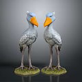 Realistic Bird Sculptures With Gray Feathers Orange Beaks And Green Bases