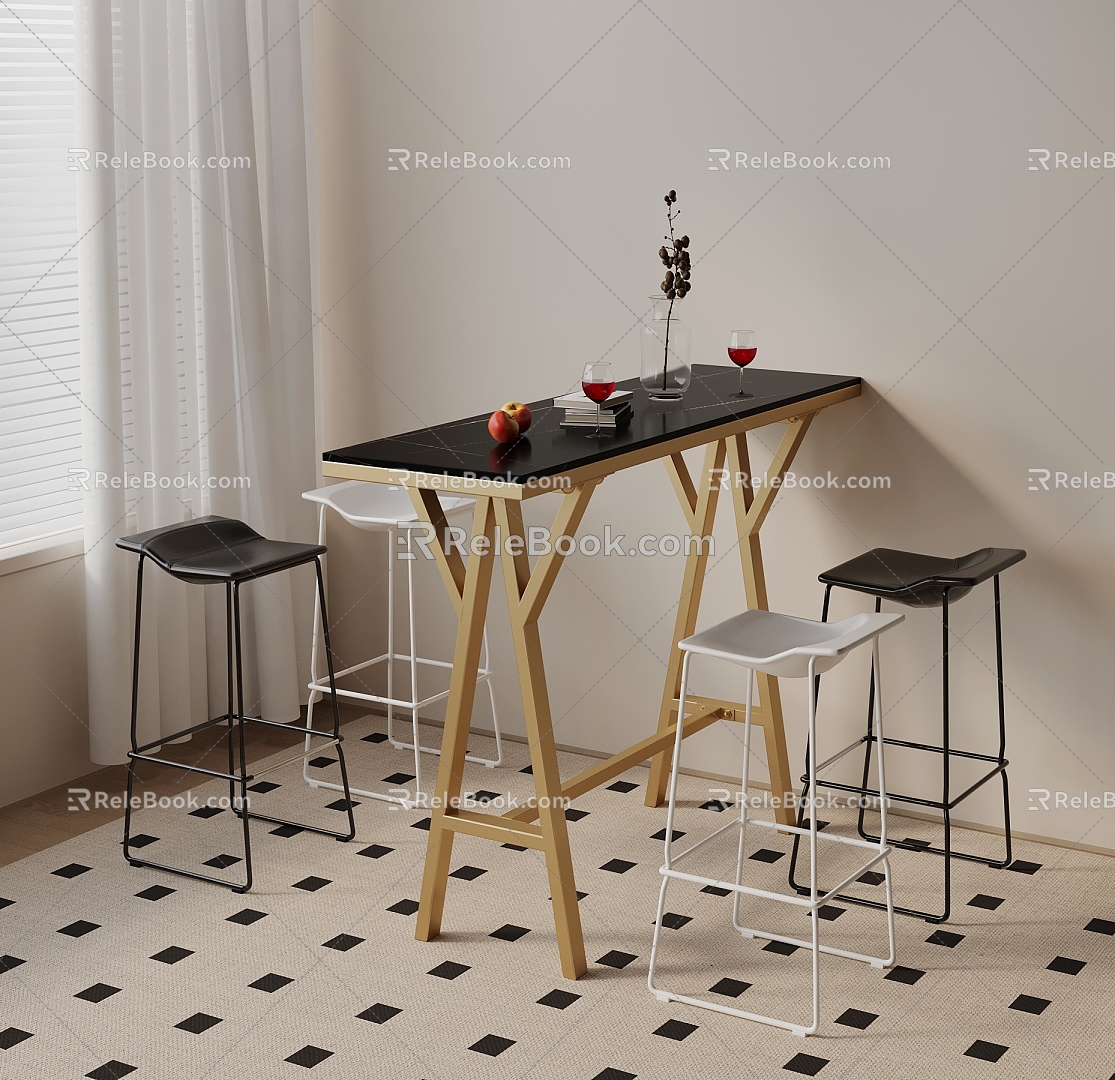 Bar Stool Red Wine Glass Carpet 3d model