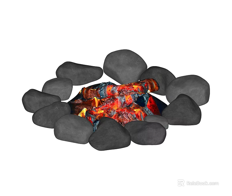 Garden Ornament Fire Pit Design With Surrounding Stones And Burning Flames 3d model 