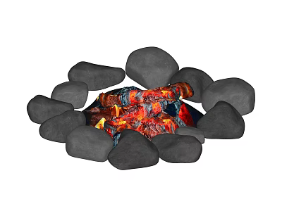 Garden Ornament Fire Pit Design With Surrounding Stones And Burning Flames 3d model