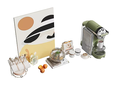 Nordic Sideboard Decoration Combination Coffee Cup Coffee Maker Fish Tank Decorative Bottle Japanese Style Picture Frame Tea Set Kitchen Utensils Kraft Paper Bag Book Sauce 3d model