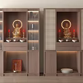 Modern Wooden Buddhist Shrine Cabinet With Buddha Statue Lighting And Lattice Doors