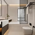 Modern Bathroom Interior With Glass Shower Vanity Large Mirror And Potted Plant