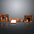 Modern Bedroom Interior With Furniture Set Including Bed Wardrobe Nightstand And Bookshelf