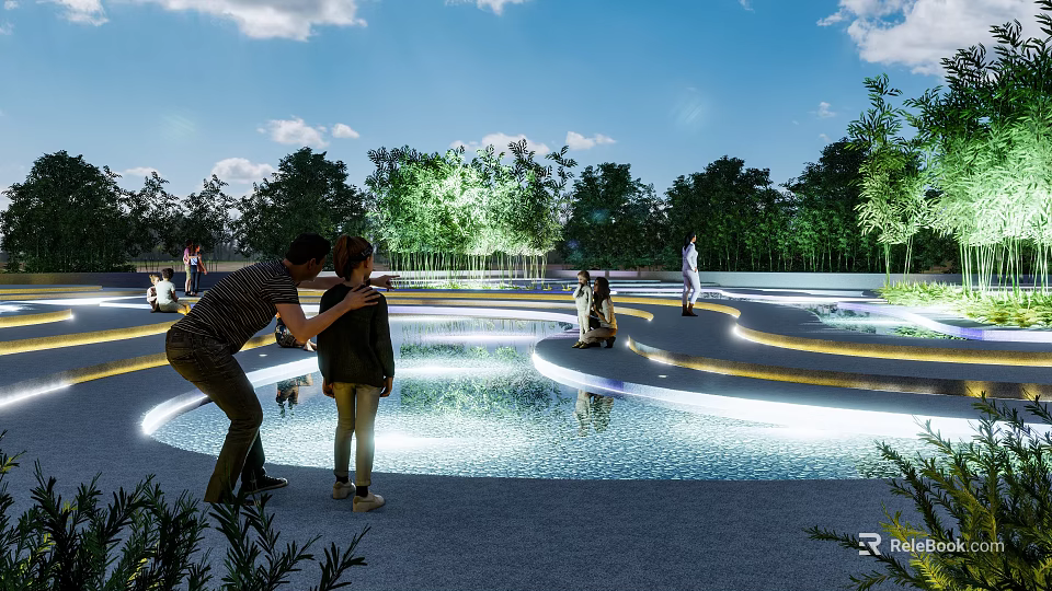 Scenic Park Landscape With Lush Green Trees Winding Paths And Relaxation Areas 3d model 