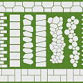 Stepping Stones With Various Designs And Stone Slabs On Green Grass Pathway