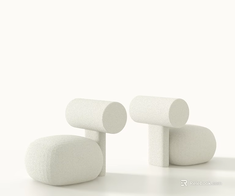 Pair of Minimalist White Leisure Chairs With Rounded Design And Soft Textured Upholstery 3d model 
