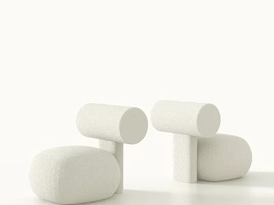 Pair of Minimalist White Leisure Chairs With Rounded Design And Soft Textured Upholstery 3d model