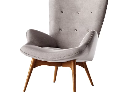 Gray Upholstered Accent Chair with Tufted Back Rounded Arms and Wooden Legs Modern Design 3d model