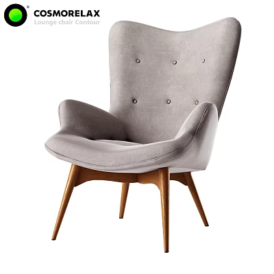 Gray Upholstered Accent Chair with Tufted Back Rounded Arms and Wooden Legs Modern Design 3d model