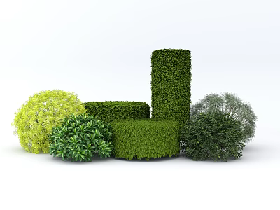 Rounded and Cylindrical Green Yellow Bushes for Garden Landscaping Design 3d model