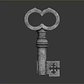 Vintage Metallic Old Key With Intricate Design And Shiny Surface Reflection 3d model