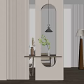 Modern Entryway Hallway Design With Archway Pendant Light Floor Lamp And Wooden Flooring Plants