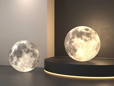 Two Modern Moon Lamps Display On Stand And Floor With Soft Light 3d model