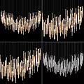 Modern Chandelier Design With Slender Gold And Gray Rods In Curved Arrangement