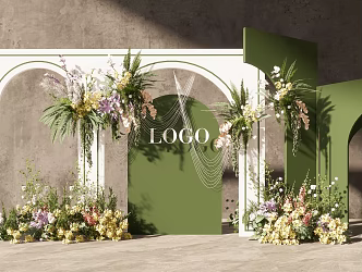 Modern White and Green Wedding Welcome Area 3d model
