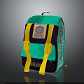 Turquoise and Purple Backpack with Yellow Straps Circular Patch and Baron Design 3d model