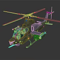 Military Attack Helicopter Weapon Platform With Blue Gray Fuselage Rotor System And Machine Gun Mounts