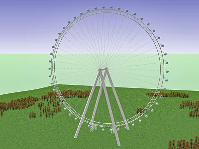 Giant Ferris Wheel Amusement Equipment In Green Field With Trees 3d model
