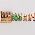 Assorted Beer Bottles in Wooden Crate with Different Colors and Labels Displayed