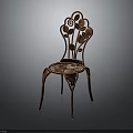 Ornate Metal Chair With Floral Leaf Patterns Intricate Back And Patterned Seat