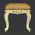 Elegant Stool With Yellow Stitched Upholstered Seat And White Carved Legs