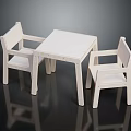 Simple Modern White Dining Table Set With Two Textured Chairs