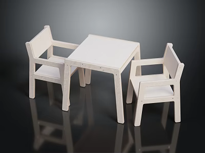 Simple Modern White Dining Table Set With Two Textured Chairs 3d model