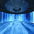 Immersive Blue Themed Space With Curved Background And Dynamic Wave Effects 3d model