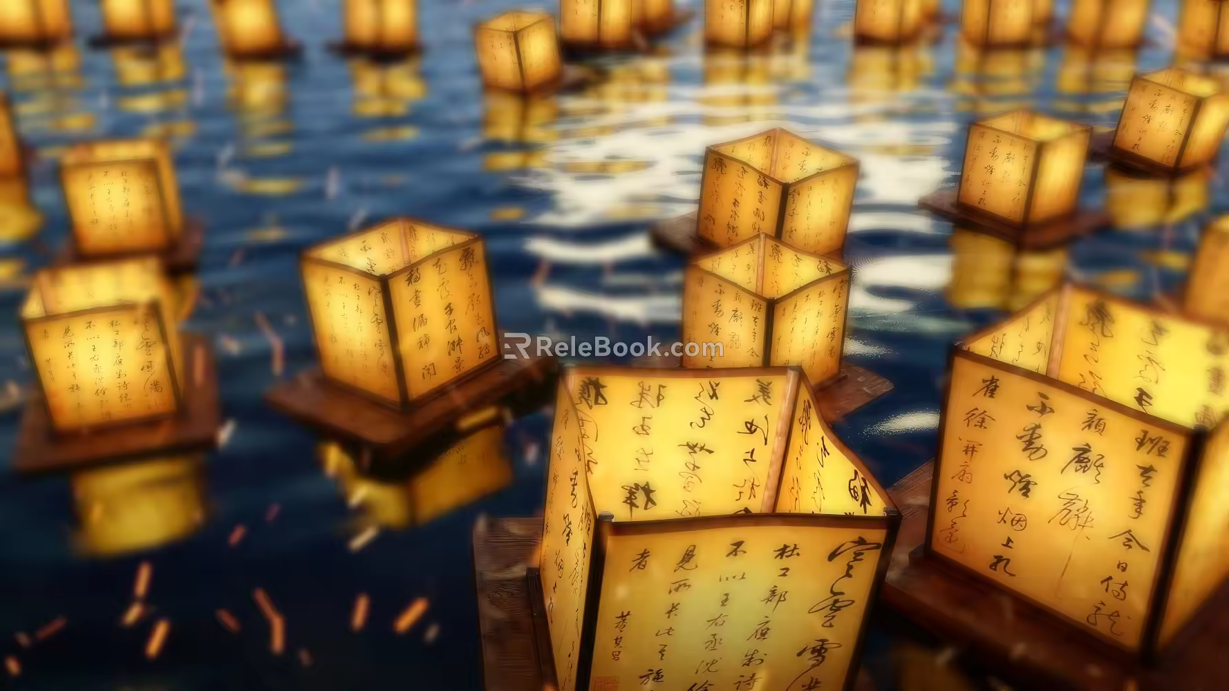 New Chinese-style River Lantern Landscape Lamp River Lamp Floating Water Lamp Wishing Lamp Lantern 3d model