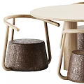 Modern Minimalist Round Dining Table Set With Wooden Stools And Curved Legs Design