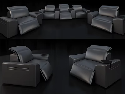 Modern Black Leather Single Sofa With Armrest And Side Cup Holder 3d model