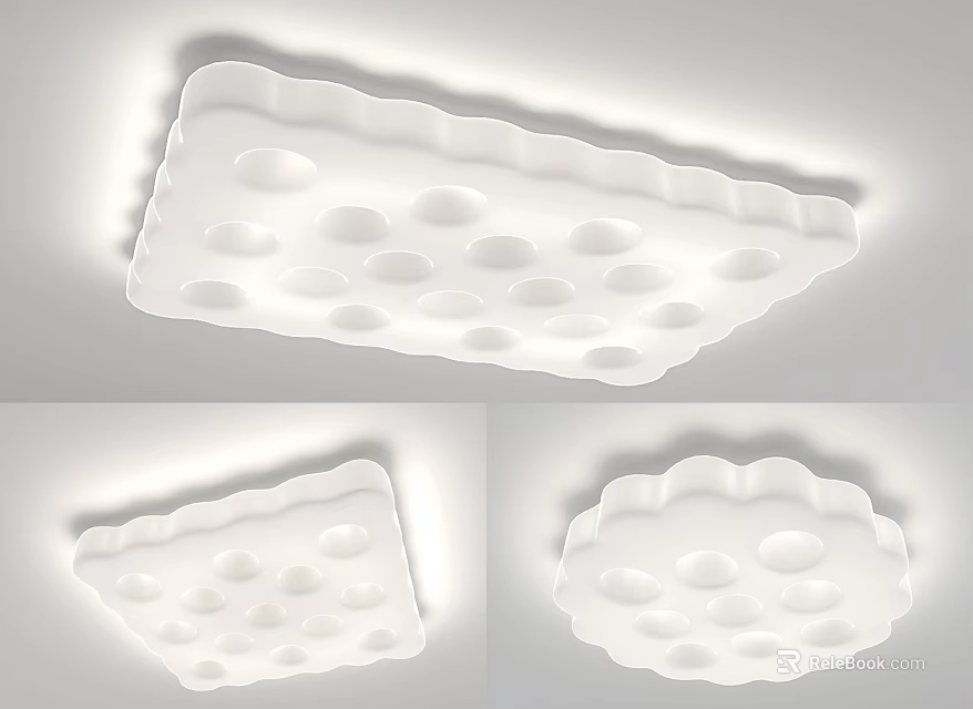 Modern White Ceiling Light With Round Holes Square And Circular Decorative Design 3d model
