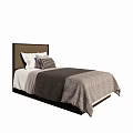 Single Bed With Dark Headboard White Sheets Gray Blanket And Checkered Pillow 3d model