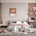 Cozy Kids Room Interior With Stuffed Toys Bookshelves Desk Chair Rug And Wall Art
