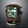 Advanced Electronic Console Featuring Green Screen Data Display Orange Frame And Colored Indicators 3d model