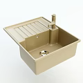 Modern Rectangular Kitchen Sink with Drainboard and Faucet on Wooden Countertop