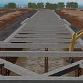 Construction Site Foundation Framework With Concrete Structure And Excavator Working