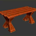 Red Wooden Bench With Planked Top And Carved Legs Sturdy Structure Design