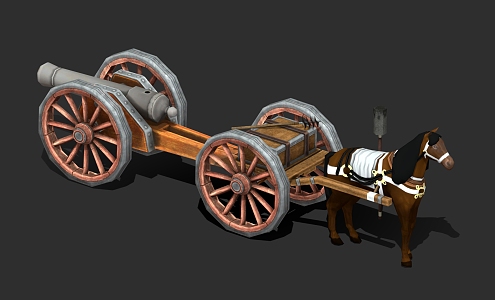 Carriage Horse Gun Cartoon Carriage Gun Cartoon Horse Gun Cartoon Cannonball Cartoon Cannonball 3d model