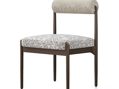 Modern Single Accent Chair With Patterned Fabric Upholstery And Dark Wooden Legs 3d model