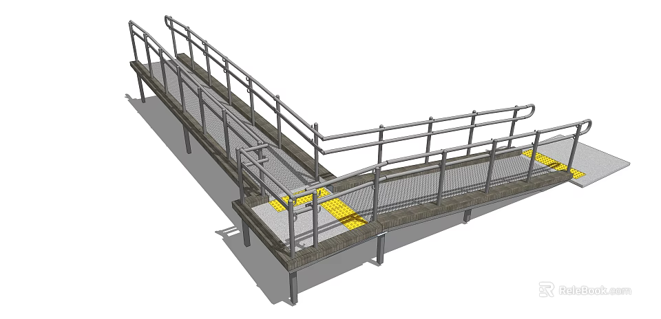 Accessible Road Ramp With Metal Handrails Non Slip Strips And Grating Surface 3d model 