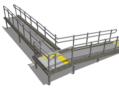 Accessible Road Ramp With Metal Handrails Non Slip Strips And Grating Surface 3d model