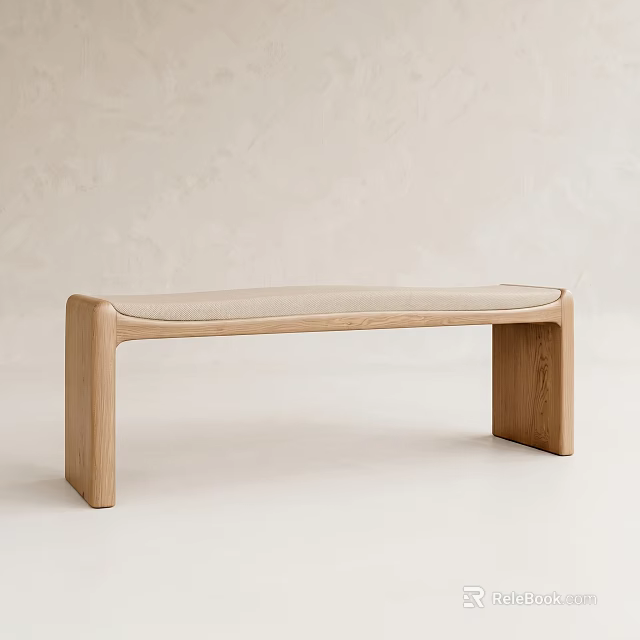 Minimalist Wooden Bench With Upholstered Seat And Sleek Oak Legs For Modern Interior 3d model 