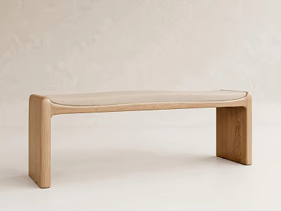 Minimalist Wooden Bench With Upholstered Seat And Sleek Oak Legs For Modern Interior 3d model
