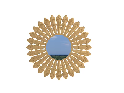 Decorative Golden Round Mirror With Radiant Petal Design And Sky Grass Reflection 3d model