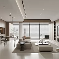 Modern Living Dining Room Interior With Open Layout Sofa Coffee Table And Large Windows 3d model