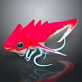 Red Fantasy Creature With Sharp Teeth Large Eye And Blue Tentacles 3d model