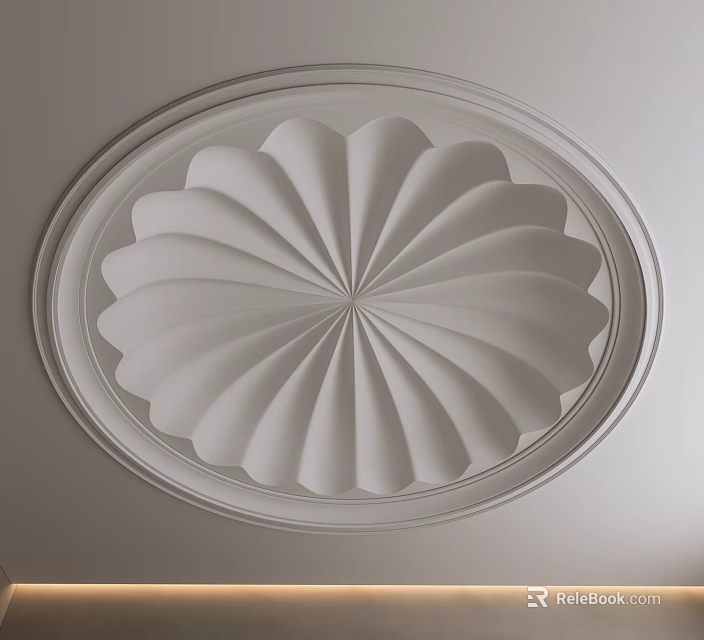 Elegant Decorative White Plaster Ceiling With Circular Fan Shaped Petal Pattern 3d model