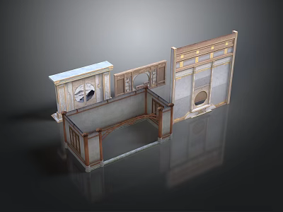 Architectural Decorative Structure With Wooden Frame Arched Design And Circular Elements 3d model